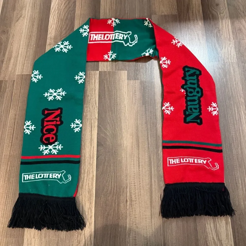 Mass. Lottery Promotional Red and Green Holiday Scarf with Fringe